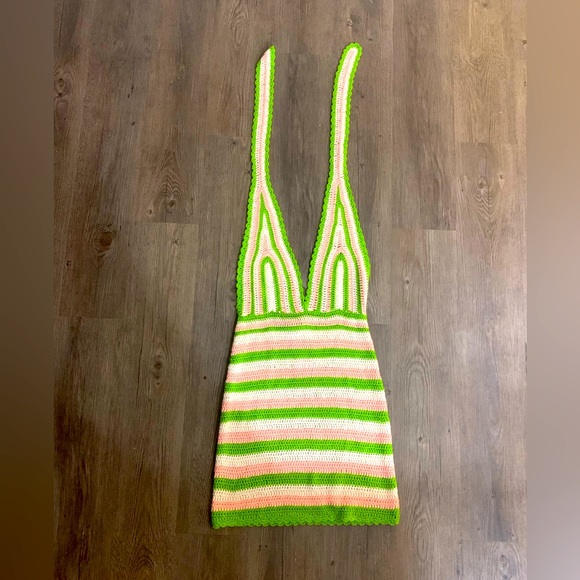 Dresses | Crochet Green Pink And White Dress Never Worn From Beginning  Boutique | Poshmark